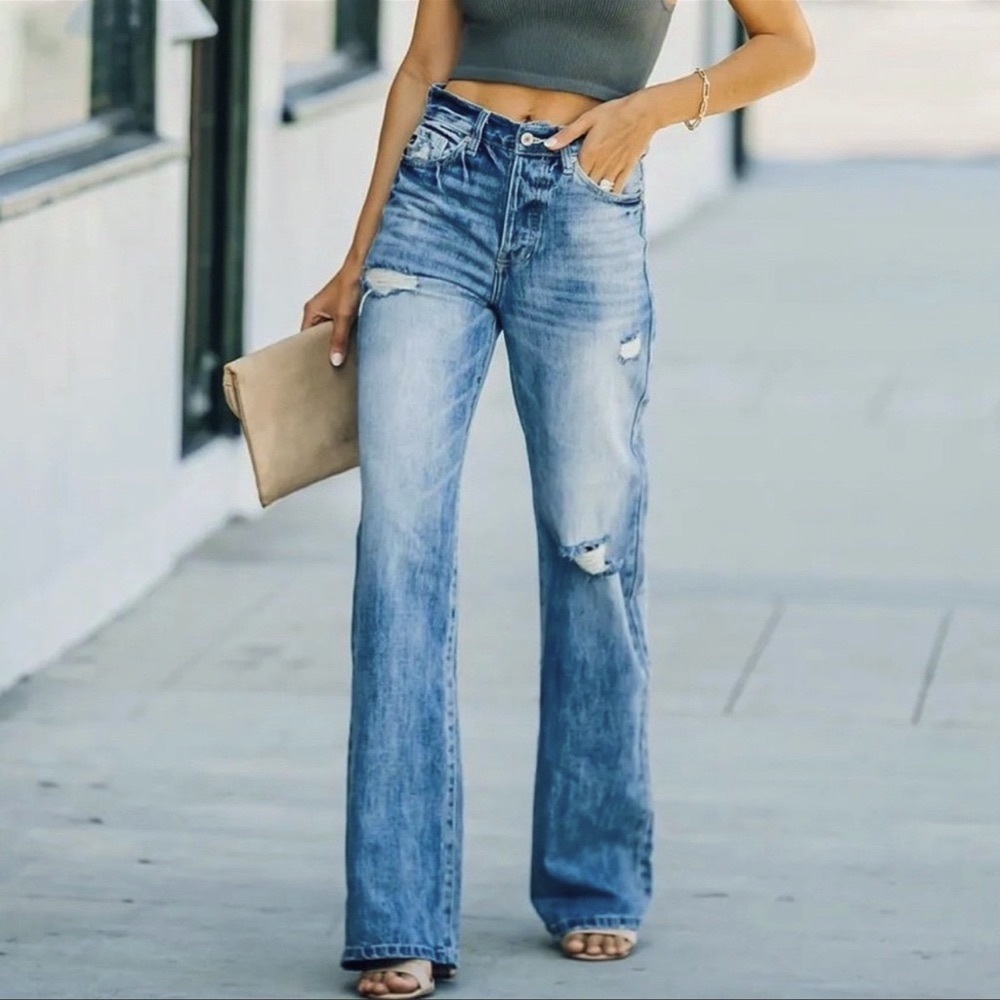 KanCan 90s High Rise Flare Leg Jeans Distressed Wide Leg